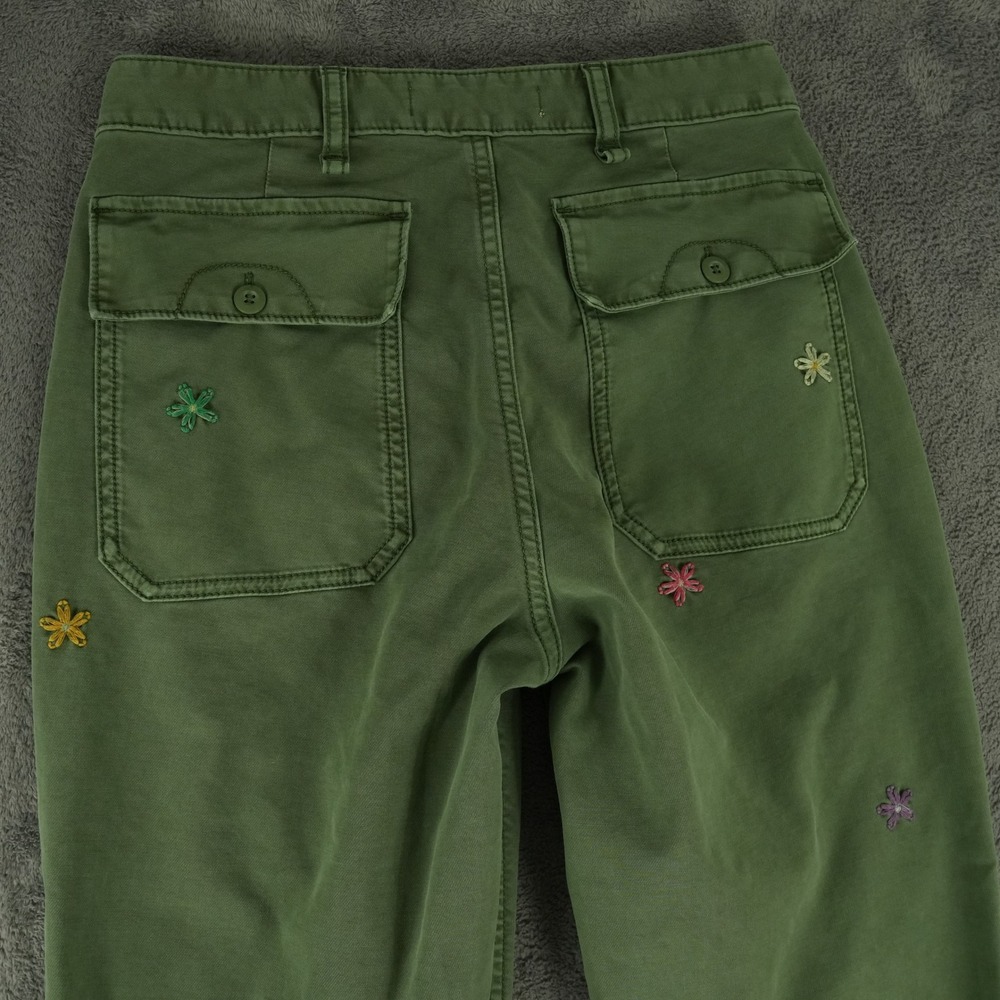 Anthropologie Pants Womens 27 Green Floral Embroidered Utility Straight Leg - Picture 3 of 9